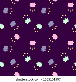 seamless pattern with sky, stars and clouds on a dark background. print for the design of children's fabrics, albums and notebooks.