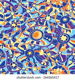 Seamless pattern with sky, stars, moon and sun