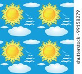 seamless pattern as sky with sun and bird