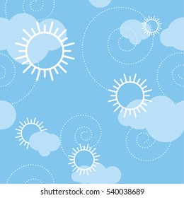 The seamless pattern of sky with suns and clouds.
