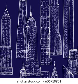 Seamless pattern with Skyscrapers. Hand drawn cityscape sketches vector illustration