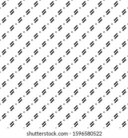 Seamless pattern. Slanted dashes, squares background. Striped, dotted backdrop. Diagonal lines, diamonds ornament. Angled stripes, rhombuses motif. Tilted strokes, dots wallpaper. Vector illustration