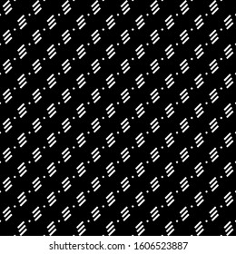 Seamless pattern. Slanted dashes, squares background. Diagonal lines, diamonds ornament. Angled stripes, rhombuses motif. Striped, dotted backdrop. Tilted strokes, dots wallpaper. Vector illustration