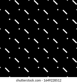 Seamless pattern. Slanted dashes, squares background. Diagonal lines, diamonds ornament. Angled stripes, rhombuses motif. Tilted strokes, dots wallpaper. Striped, dotted backdrop. Vector illustration.