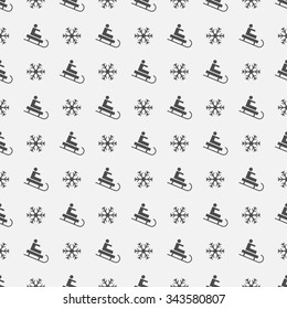 Seamless pattern with sled and snowflakes.