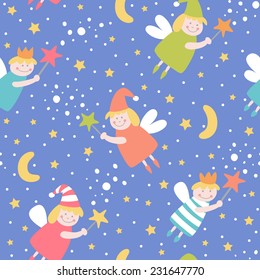 Seamless pattern with sleep fairies. EPS 10. No transparency. No gradients.