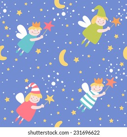 Seamless pattern and sleep fairies  EPS 10  No transparency  No gradients 