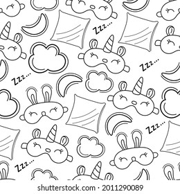 seamless pattern sleep mask on white background, doodle