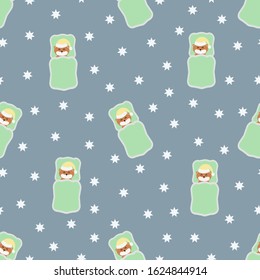 Seamless pattern with a sleeping bear. Vector illustration.