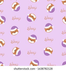 Seamless pattern with a sleeping bear. Vector illustration.