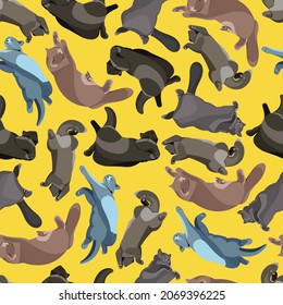Seamless pattern with sleeping cats on a yellow background
