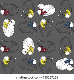 Seamless pattern with sleeping cats and sneakers
