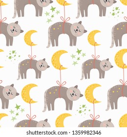 Seamless pattern with sleeping cats. Vector illustration for your design