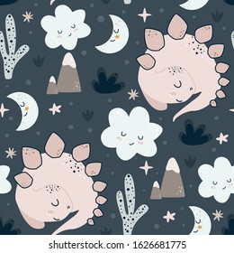 seamless pattern with sleeping dino - vector illustration, eps