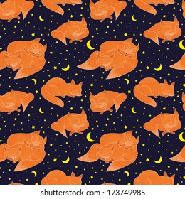 seamless pattern sleeping foxes