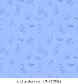 Seamless pattern with sleeping foxes with pillows. Can be used for wallpaper, pattern fills, greeting cards, webpage backgrounds, wrapping paper, scrap booking or fabric. Vector illustration. EPS 10.