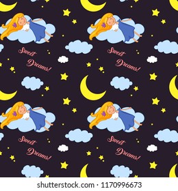 seamless pattern with sleeping girl