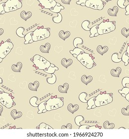 seamless pattern with sleeping kitten on a warm background 