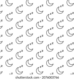 Seamless pattern of sleeping moon in white background with mini doodle (icon). Vector Illustration