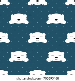 Seamless pattern with sleeping polar bear on blue background, Design for kid clothes