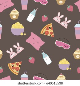 Seamless Pattern For Sleepover Party. Vector Illustration