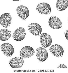 seamless pattern slice grapefruit red hand drawn. cut fruit, top half, food citrus slice grapefruit red black sketch illustration