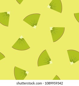 Seamless Pattern with a Slice of Kiwifruit on Yellow Background , Juicy Fresh Slice of Summer Fruit, Vector Illustration