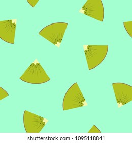 Seamless Pattern with a Slice of Kiwifruit on Green Background , Juicy Fresh Slice of Summer Fruit, Vector Illustration