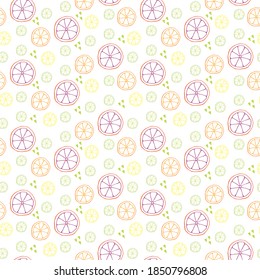 Seamless pattern with slice of lime, lemon, orange and 
grapefruit. Design for cosmetics, spa, health care products and perfume. Best for textile, wrapping paper, post cards and farmers market.