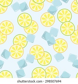 Seamless pattern with slice of lime and pieces of ice