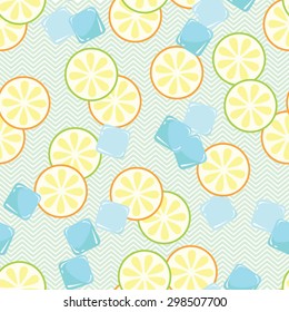 Seamless pattern with slice of lime and pieces of ice