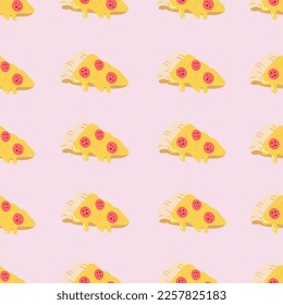 Seamless pattern and slice pizza  Cute design  Fast food concept  Background for cafe  fast food restaurant  for the design the menu  Hand drawn vector illustration