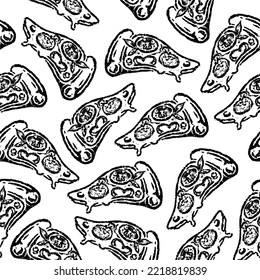 patrón sin fisuras de pizzas en diseño de dibujo a mano