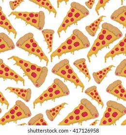 Seamless Pattern of a Slice Pizza With Salami on White Background