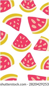 Seamless Pattern With Slice, Playful Watermelon Slice Pattern, Bright Pink and Yellow Summer Fruit Motif for Fun Modern Decorative Design.