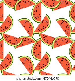 seamless pattern with a slice of watermelon against white background vector illustration