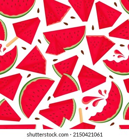 Seamless pattern with a slice of watermelon. Color, bright background, template for design. Vector