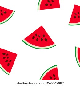 Seamless Pattern with Slice of Watermelon, Juicy Fresh Slice of Watermelon with Seeds, Summer Time, Vector Illustration