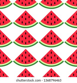 Seamless pattern with slice watermelon. Juicy fruits and berries. Vector illustration for printing on banner, packaging paper, Wallpaper, fabric, clothing. Cute baby background.