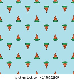 Seamless pattern with slice of watermelon on blue background. Summer fresh wallpaper. 