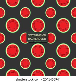 Seamless pattern with slice of watermelon on black background. Colorful vector illustration.