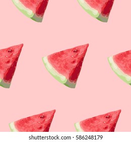 Seamless pattern, a slice of watermelon on a pink background. Vector illustration.