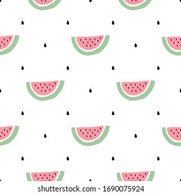 Seamless pattern with a slice of watermelons. Vector illustration