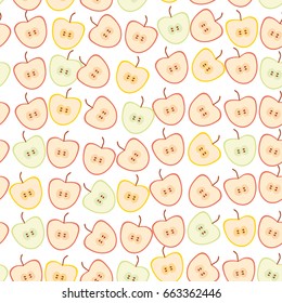 seamless pattern of sliced apples isolated on white background. Vector