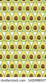 Seamless pattern sliced avocado on white background, Vector illustration