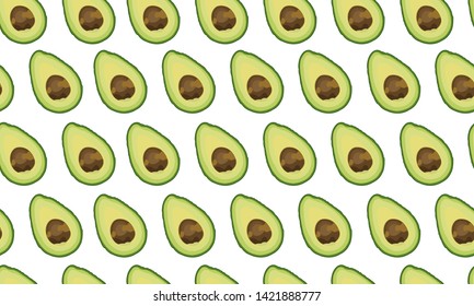 Seamless pattern sliced avocado on white background, Vector illustration