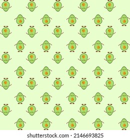 Seamless pattern and sliced avocado on bright green background vector illustration, avocado cartoon.
