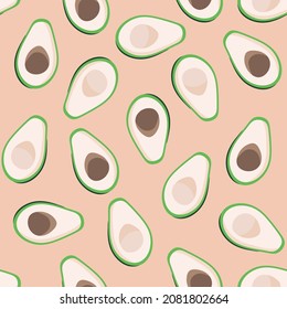 Vocado en lonas sin soldadura con semillas sobre fondo de coral, Ilustración vectorial para papel envoltorio, tarjetas de felicitación, papel tapiz, tela