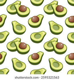 Seamless pattern with sliced ​​tasty avocados. Tropical fruit illustration. Background, print