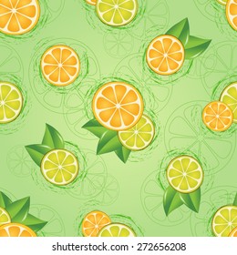 Seamless pattern of sliced citrus and leaves